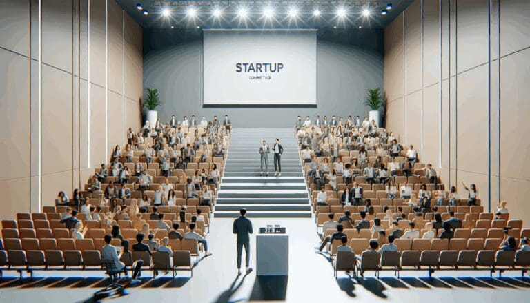 Auditorio moderno con emprendedores en una competencia de startups