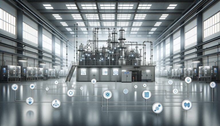 Fábrica moderna con sensores industriales conectados en un entorno tecnológico
