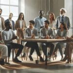 Emprendedores en una sesión de mentoría en un espacio de coworking moderno