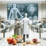 Equipo de trabajo en laboratorio tecnológico aplicando inteligencia artificial en procesos alimentarios