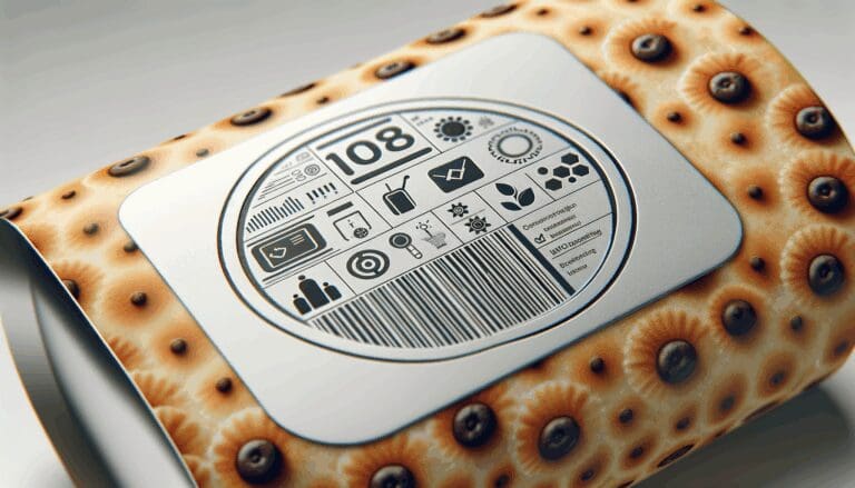 Primer plano de una etiqueta tecnológica aplicada a un producto alimenticio