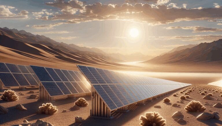 Paneles solares en el desierto de Atacama bajo un cielo despejado.
