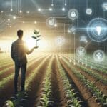 Tecnología agrícola con sensores inteligentes en un campo de cultivo moderno