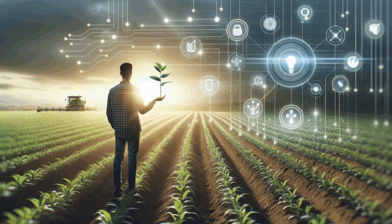 Tecnología agrícola con sensores inteligentes en un campo de cultivo moderno
