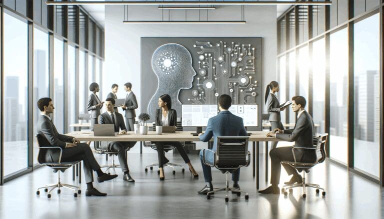 Oficina moderna con ingenieros trabajando en proyectos de inteligencia artificial