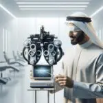 Persona usando un dispositivo médico de simulación visual en un entorno clínico moderno