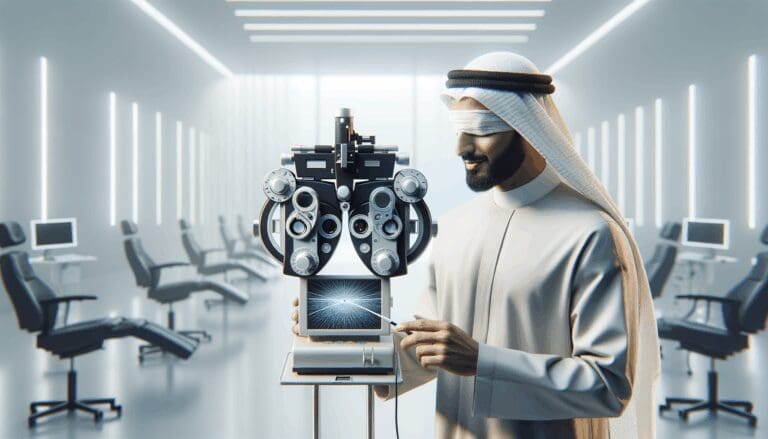 Persona usando un dispositivo médico de simulación visual en un entorno clínico moderno