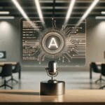 Pantallas con líneas de código y un logo genérico de inteligencia artificial en fondo difuminado