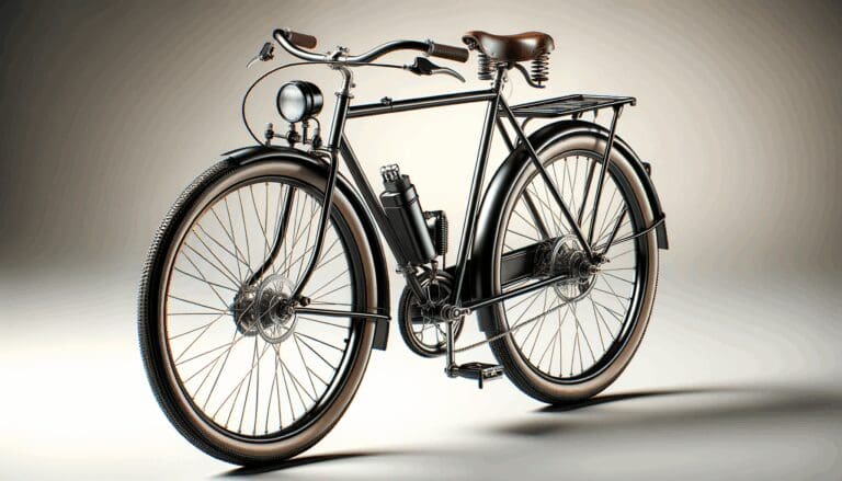 Primer plano de una bicicleta clásica equipada con un pequeño motor eléctrico modular