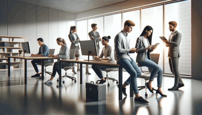 Oficina moderna con equipo de jóvenes emprendedores trabajando en tecnología.