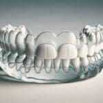 Primer plano de alineadores dentales sobre un fondo claro.