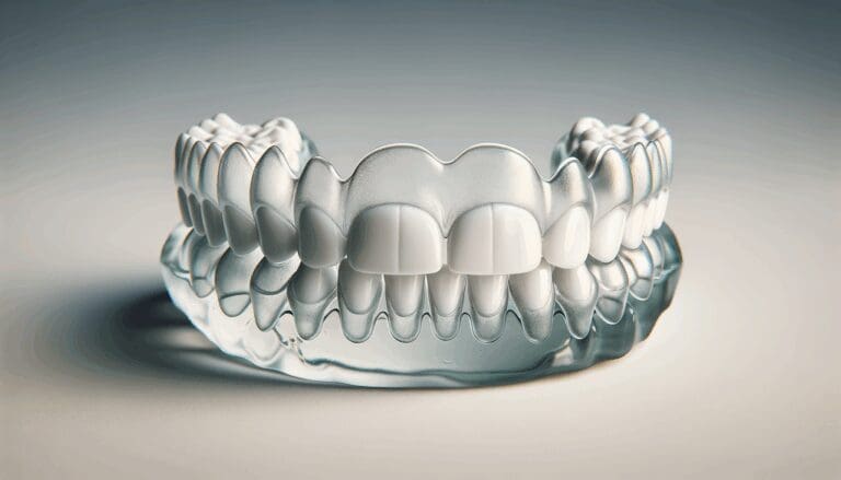 Primer plano de alineadores dentales sobre un fondo claro.