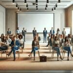 Emprendedores reunidos en una sala moderna durante una presentación de pitch