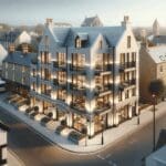 Edificio antiguo reformado con diseño moderno en un pequeño pueblo