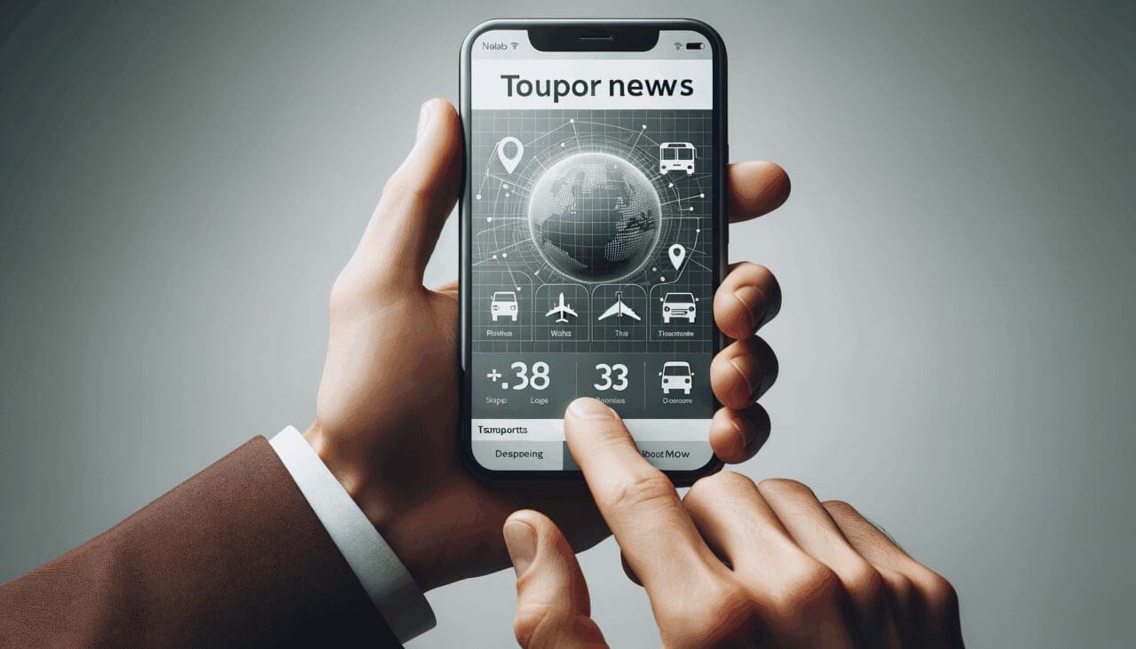 Primer plano de una mano sosteniendo un celular con una app de transporte abierta