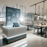 Interior de un restaurante moderno con tecnología avanzada de servicio