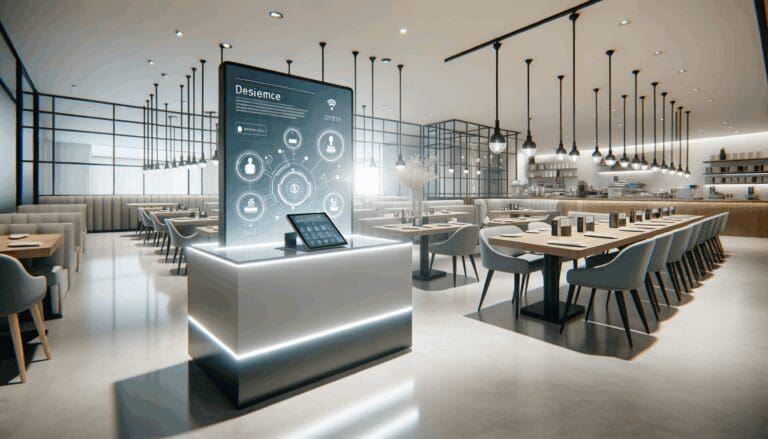 Interior de un restaurante moderno con tecnología avanzada de servicio