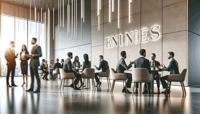 Fotografía de un evento de networking con emprendedores e inversores conversando en un espacio moderno