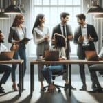 Personas emprendedoras colaborando en un moderno espacio de coworking