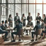 Reunión entre emprendedores e inversionistas en un espacio de coworking moderno