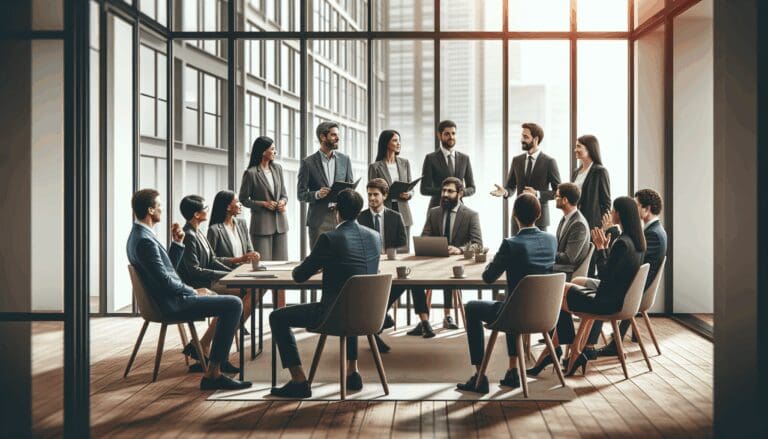 Reunión entre emprendedores e inversionistas en un espacio de coworking moderno