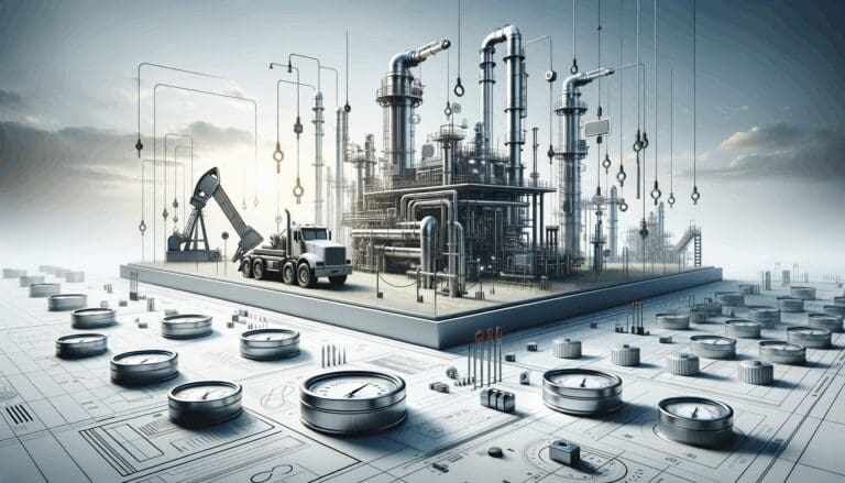 Equipo tecnológico en campo petrolero con instrumentos de medición y cielo despejado