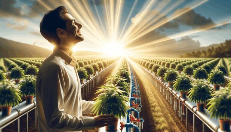 Plantación de pitahaya en un campo soleado con tecnología agrícola moderna