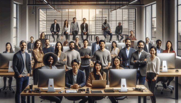 Emprendedores reunidos en un espacio de coworking tecnológico en San Francisco