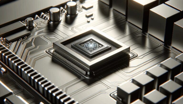 Primer plano de un chip de inteligencia artificial insertado en una placa base futurista