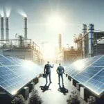 Paneles solares en un entorno industrial con cielo despejado al fondo