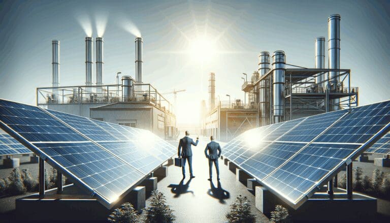 Paneles solares en un entorno industrial con cielo despejado al fondo