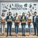 Emprendedores presentando sus productos en un evento moderno de innovación alimentaria