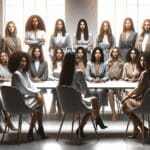 Grupo de mujeres emprendedoras en un espacio moderno durante una conferencia