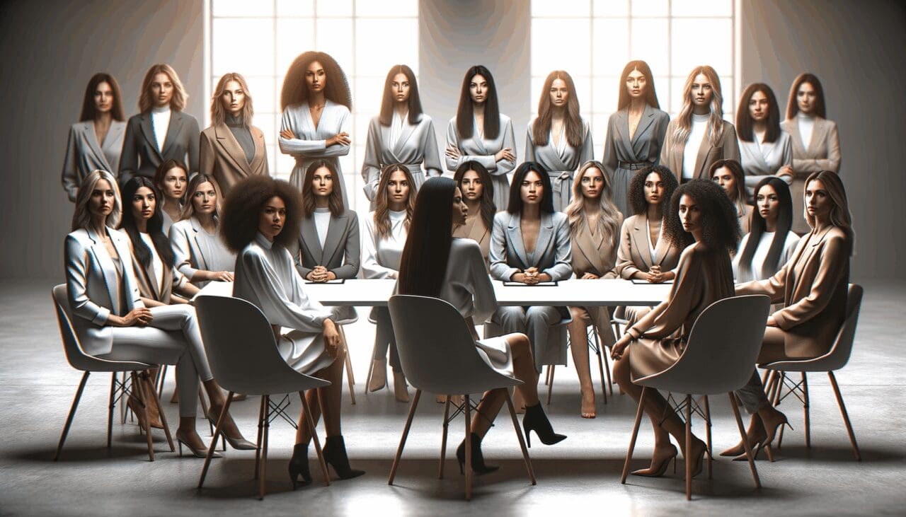 Grupo de mujeres emprendedoras en un espacio moderno durante una conferencia