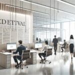 Oficinas modernas con empleados trabajando en un entorno tecnológico