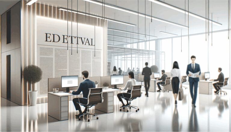 Oficinas modernas con empleados trabajando en un entorno tecnológico