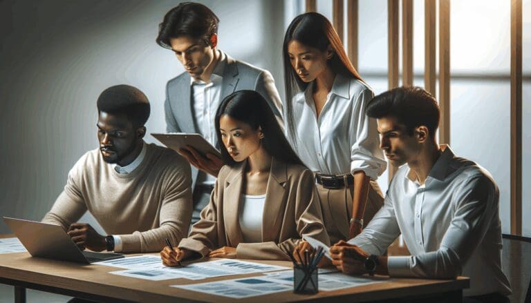 Equipo de emprendedores analizando datos médicos en una oficina moderna