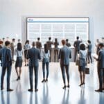 Personas interactuando con pantallas digitales en un evento tecnológico