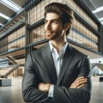 Retrato de una sede moderna de una empresa tecnológica con un diseño arquitectónico innovador