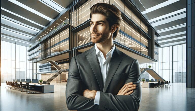 Retrato de una sede moderna de una empresa tecnológica con un diseño arquitectónico innovador
