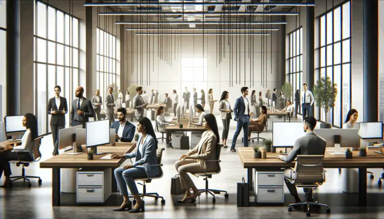 Oficina moderna con equipos tecnológicos avanzados y personas colaborando.