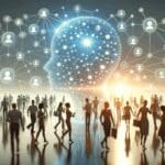 Representación conceptual de inteligencia artificial con nodos de conexión digital.