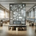 Oficina moderna con pantallas que muestran procesos logísticos digitales