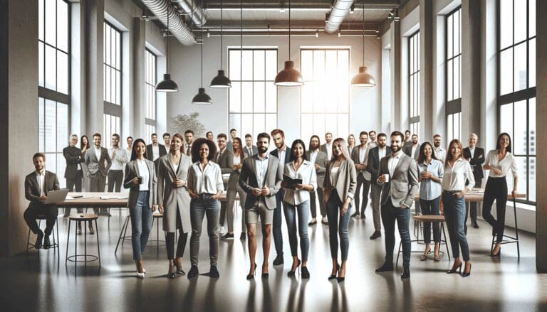 Reunión de emprendedores y mentores en un espacio de coworking moderno