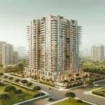 Torre de apartamentos modernos rodeada de áreas verdes en una ciudad latinoamericana.