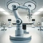 Primer plano de un brazo robótico quirúrgico en una sala de operaciones moderna