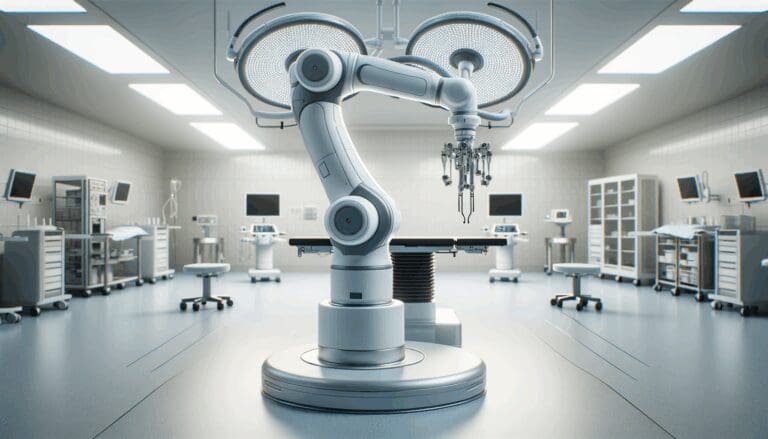 Primer plano de un brazo robótico quirúrgico en una sala de operaciones moderna