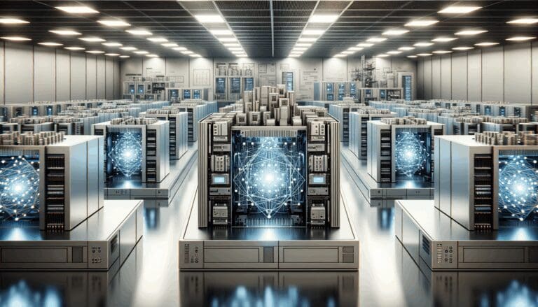 Primer plano de un laboratorio tecnológico con componentes de computación cuántica