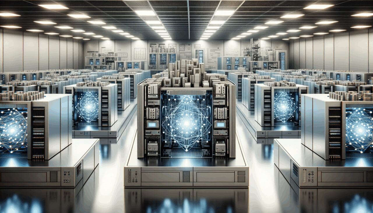 Primer plano de un laboratorio tecnológico con componentes de computación cuántica