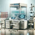 Laboratorio de biotecnología con equipo médico de alta tecnología y tubos de ensayo